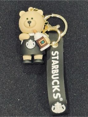 Coffee Lover Cute Barista Bear & Coffee Cup Bag Charm Keychain Novelty Gift NWOT